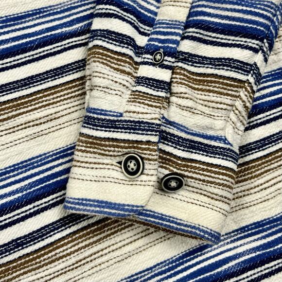 ROWM Mens 100% Cotton Hooded Shacket Shirt Jacket Size XL Cream Stripped Rugged - Picture 8 of 12